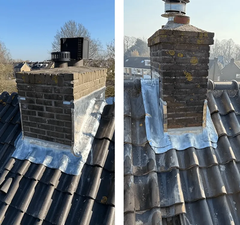 2 schoorstenen met loodwerk in amersfoort